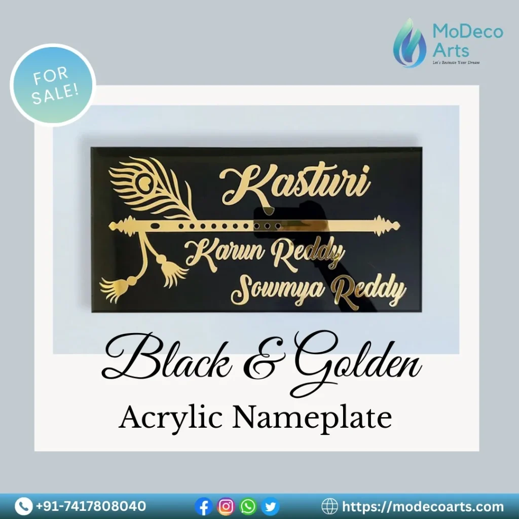 Make a Bold Statement with the Black Golden Acrylic Nameplate by Modeco Arts