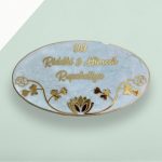 Pastel Green with White Laxmi Ganesh Theme Resin Nameplate 4 2