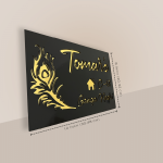 Peacock Feather Black & Golden Acrylic Nameplate 3