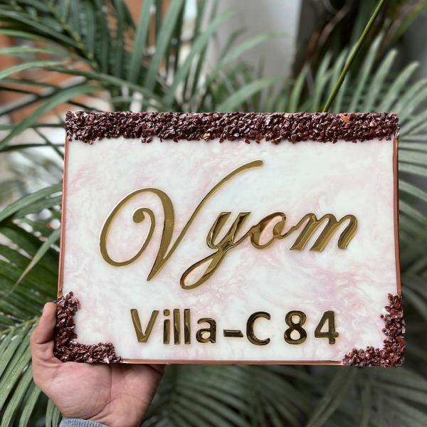 Pink Flare Vyom Resin House Nameplate