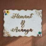 White Nameplate with Pressed Flowers and Flakes 3 4