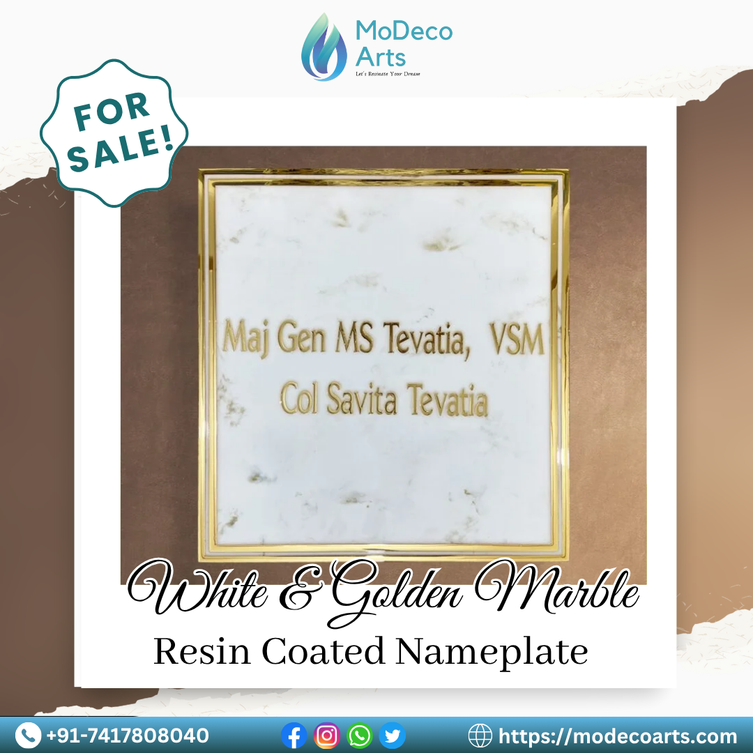 White and Golden Marble Textured Resin Coated Nameplate