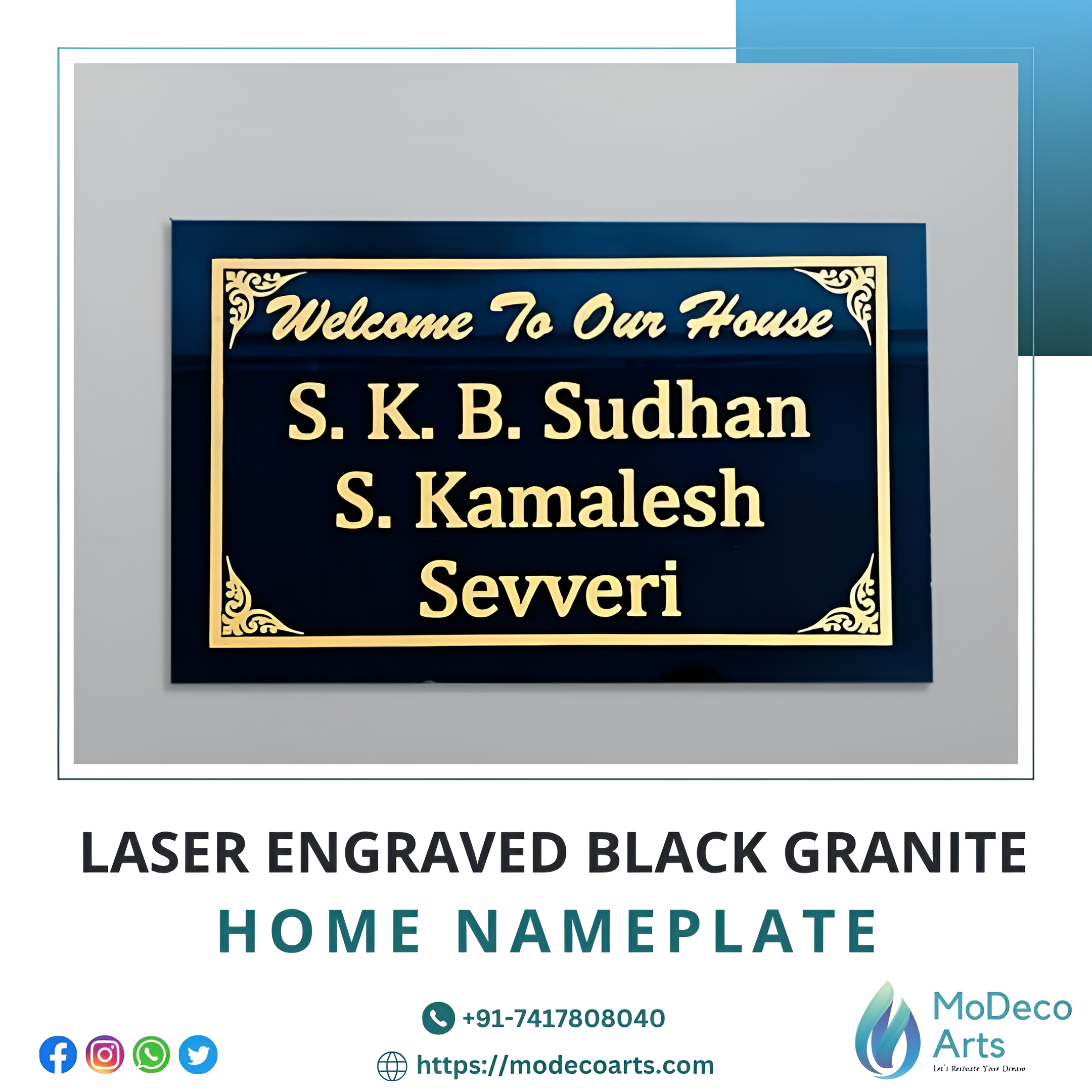 Beautiful Laser Engraved Black Granite Home Nameplate – Customizable