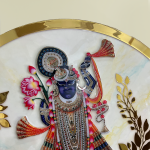 Lord Shreenath Ji Circle Metallic Off White Resin Nameplate 2