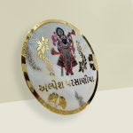 Lord Shreenath Ji Circle Metallic Off White Resin Nameplate 4 3