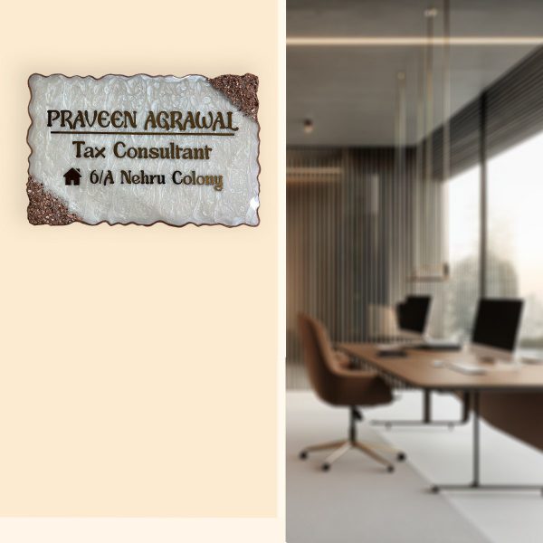 Pearl White Swirl Design Rose Gold Professional Resin Nameplate ( 4