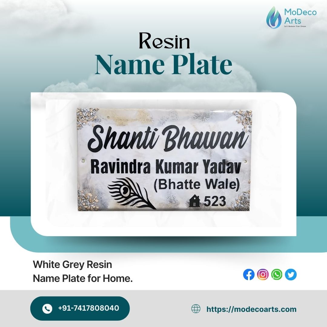 White Grey Resin Nameplate