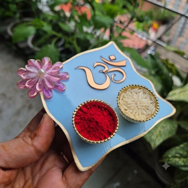 3D Flower Om Decorative Mini Pooja Platter 1