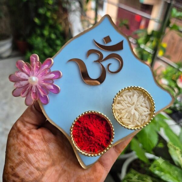 3D Flower Om Decorative Mini Pooja Platter