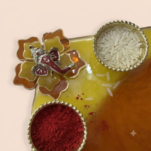 3D Ganesha Red and Yellow Mini Pooja Platter 1