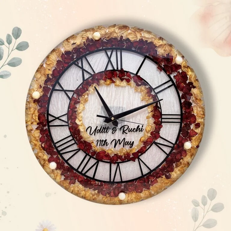 Beautiful Dried Flower Varmala Preservation Wall Clock 768x768