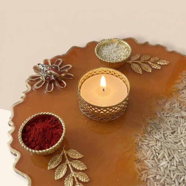 Devotional 3D Ganesha Orange Pooja Thali 1