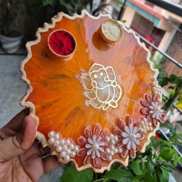 Ganesha Theme 3D Flower Pooja Thali 1