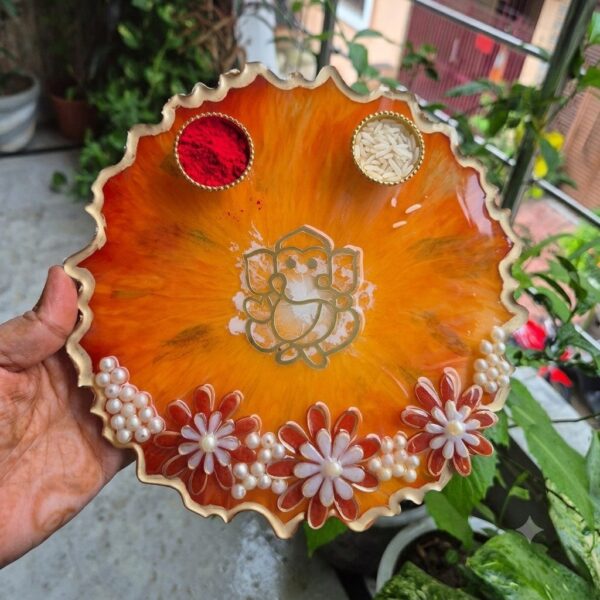Ganesha Theme 3D Flower Pooja Thali