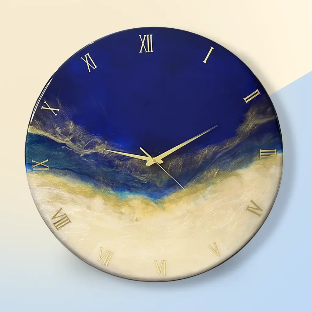 Royal Blue with Metallic Offwhite Resin 24 Inch Wall Clock 1