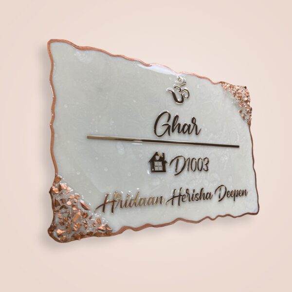 rose gold resin nameplate.