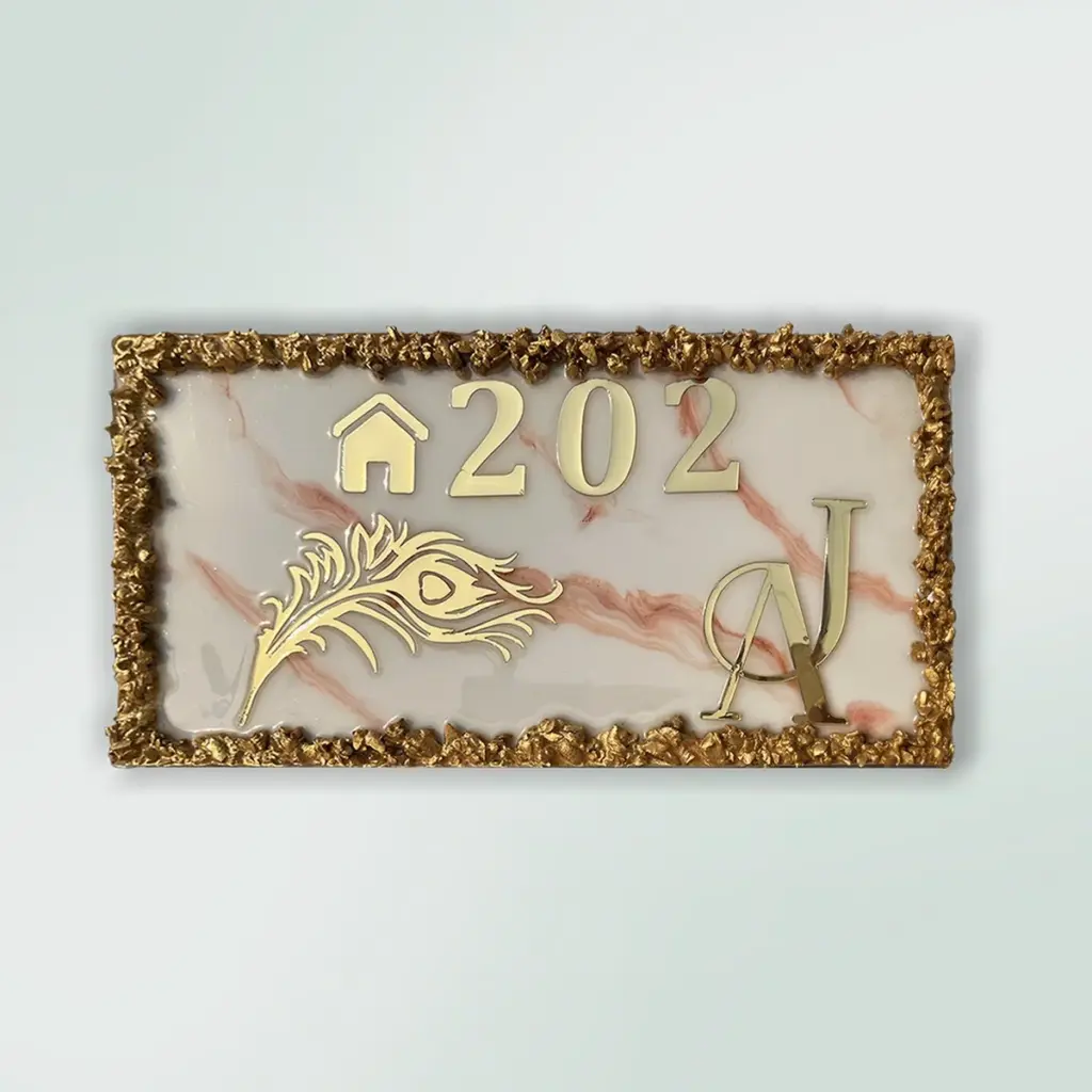 White Orange Highlighted with Granules Resin Coated Nameplate