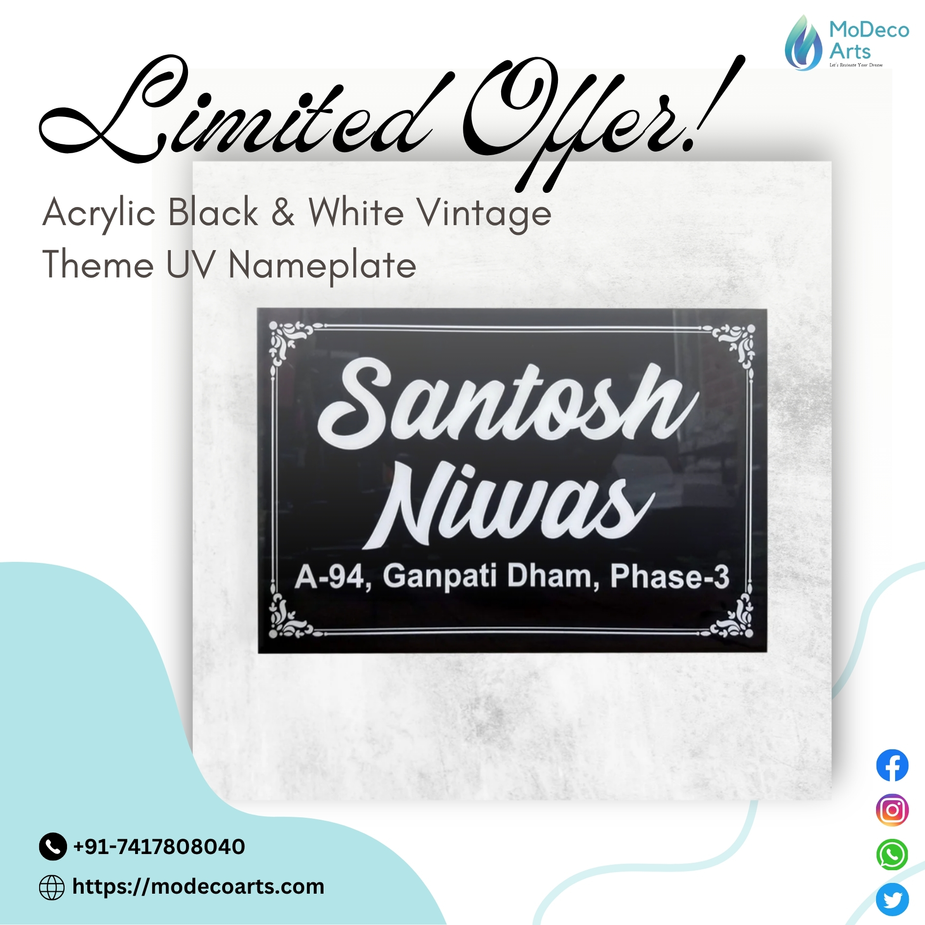 Acrylic Black and white Nameplate