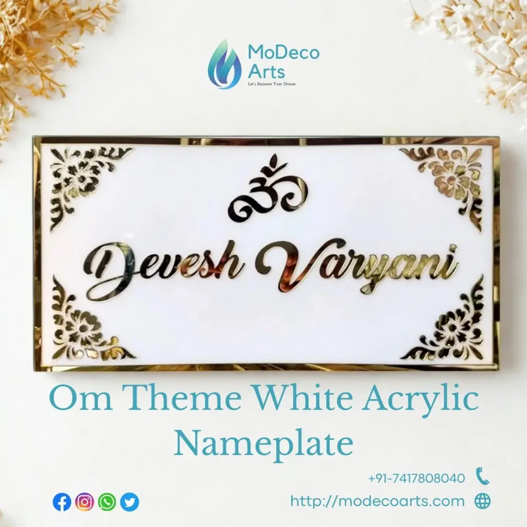 Om Theme White Acrylic Nameplate