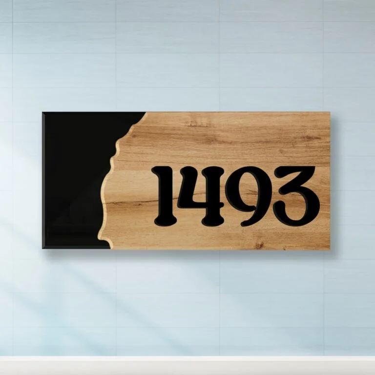 Acrylic UV Printed Wooden House Numberplate 768x768