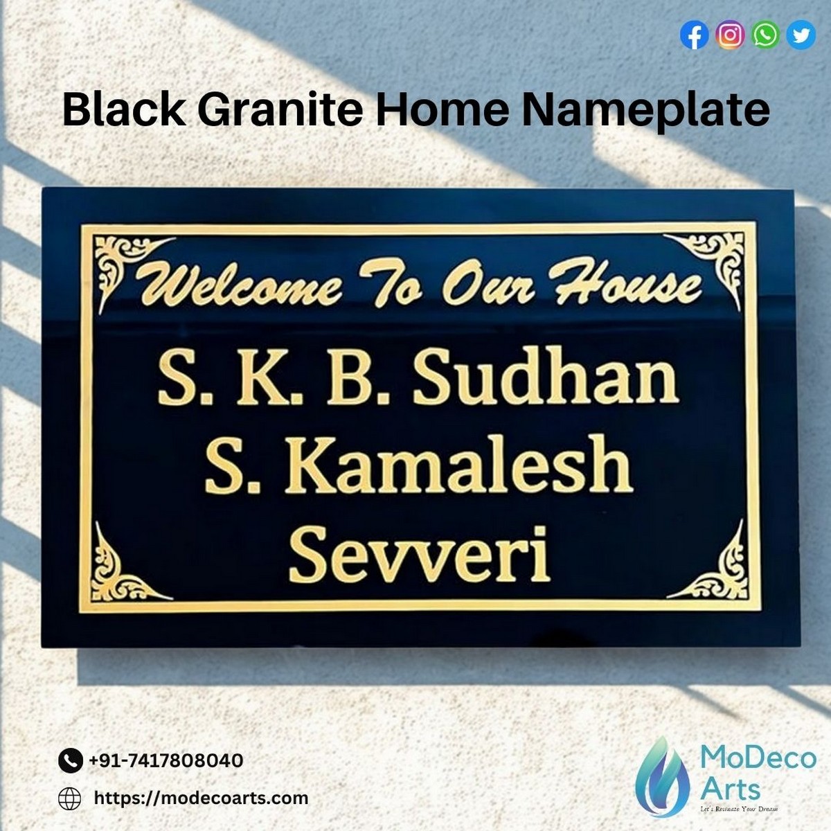 Black Granite Home Nameplate