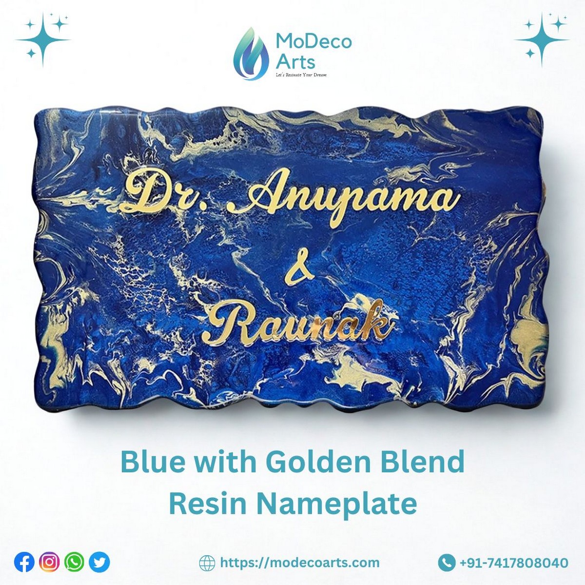 Blue Golden Resin Nameplate