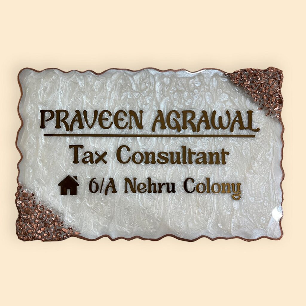 Pearl White Swirl Design Rose Gold Professional Resin Nameplate