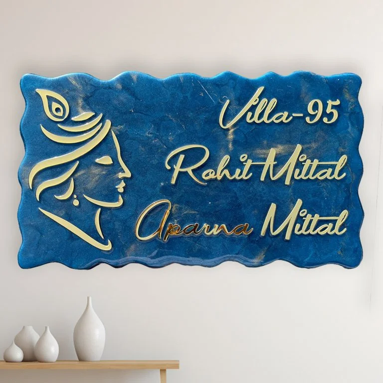 Shree Krishna Blue Metallic Resin Coated Nameplate 3 4 768x768