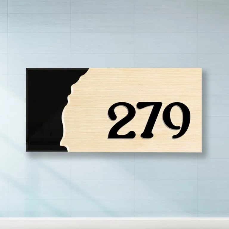Unique Design Acrylic UV Printed Wooden House Numberplate 768x768