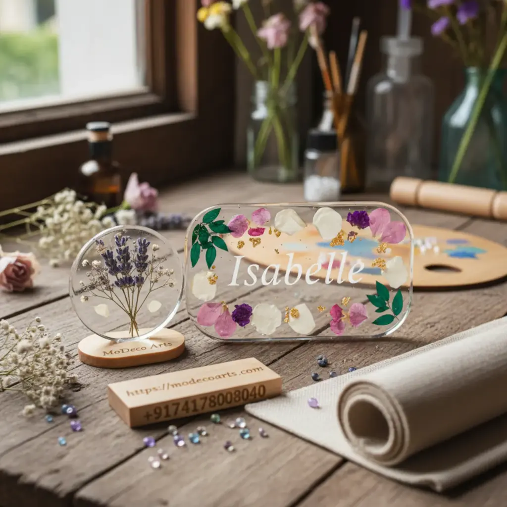 resin nameplates with flowers