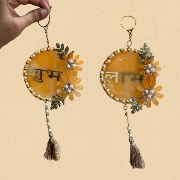 Beautiful Orange Resin Subh Labh Festive Décor 3