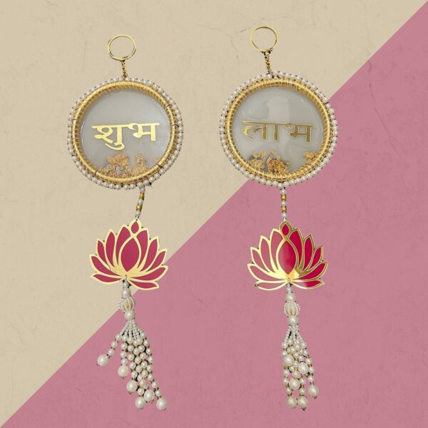 Beautiful Pearl White Resin Lotus Shubh Labh Decor 2