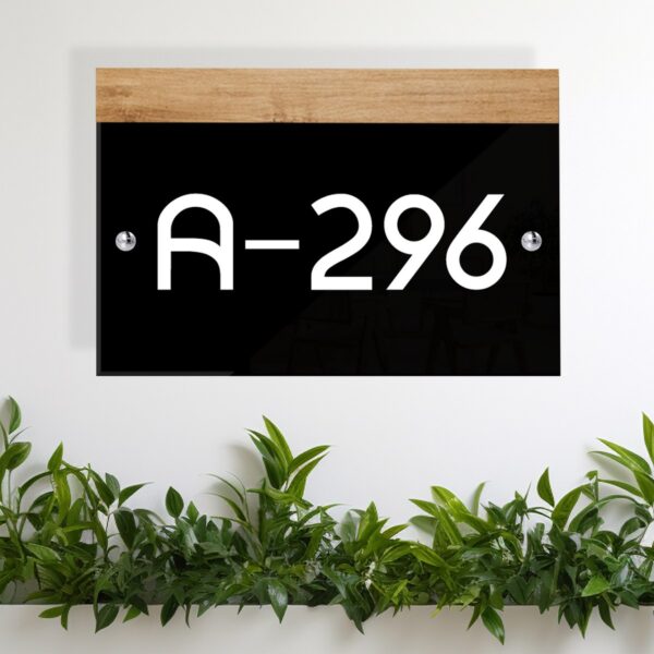 Black and Wooden Textured Acrylic House Number Plate