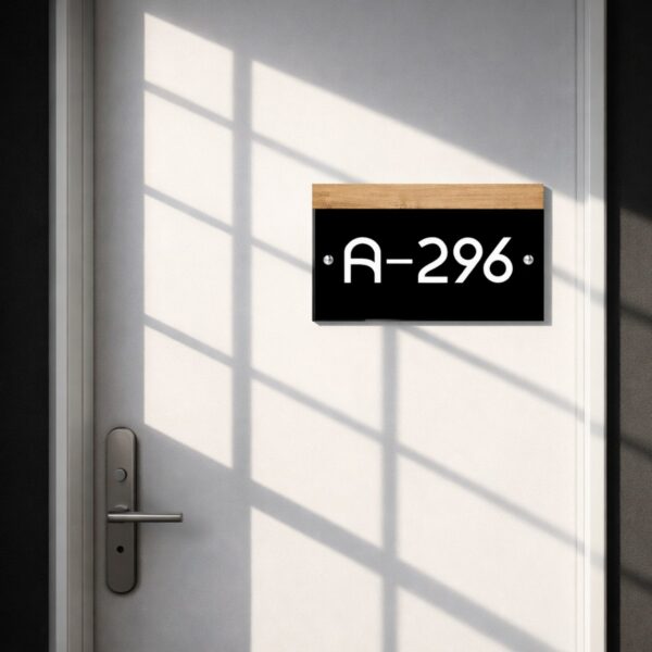 Black and Wooden Textured Acrylic House Number Plate 3