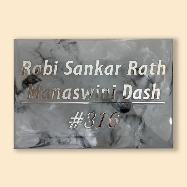 Metallic Grey and Black Theme Resin Coated Nameplate