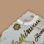 OM Logo Theme White and Golden Textured Resin Coated Nameplate 3