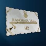 Radha Krishna Designed Off White Resin Nameplate 3
