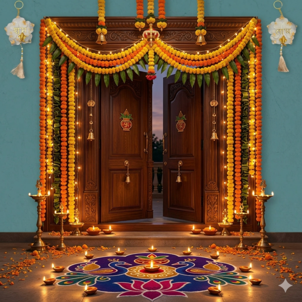 Subh Labh for Festive Decor in White Flower Design 1