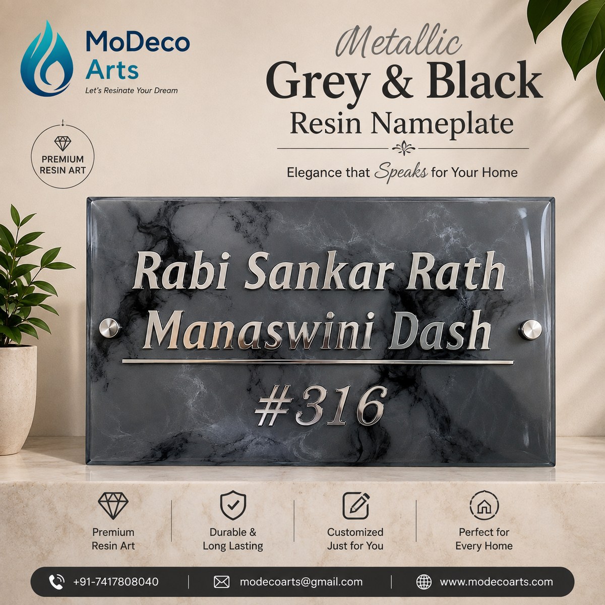 Grey & Black Resin Nameplate