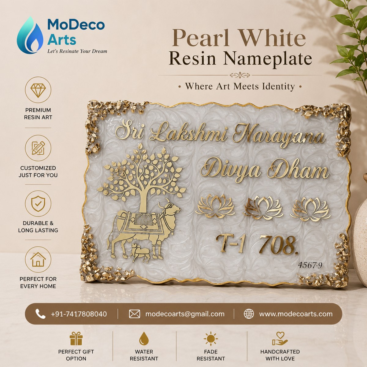 Pearl White Resin Nameplate