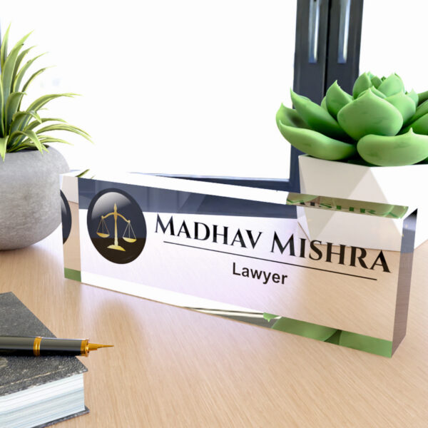 ⚖️ Acrylic Desk Nameplate for Advocates