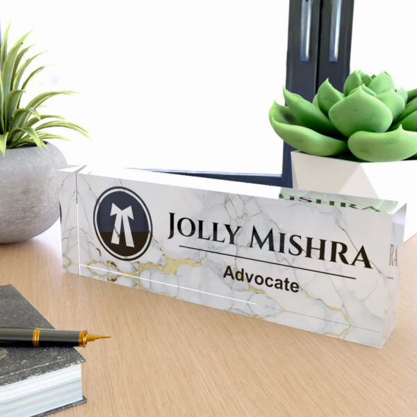 ⚖️ Acrylic Marble Printed Desk Nameplate for Advocates