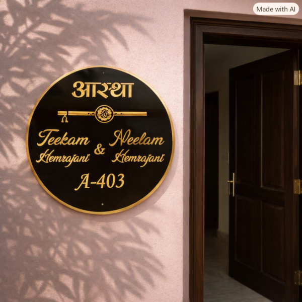 Aastha Bhawan Black Acrylic Nameplate 1