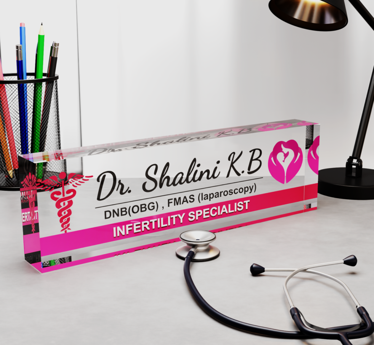 Acrylic Desk Nameplate for Gynecologist Doctor 1