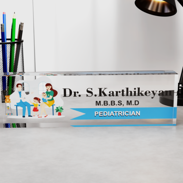 Acrylic Desk Nameplate for Pediatrician Doctor 1