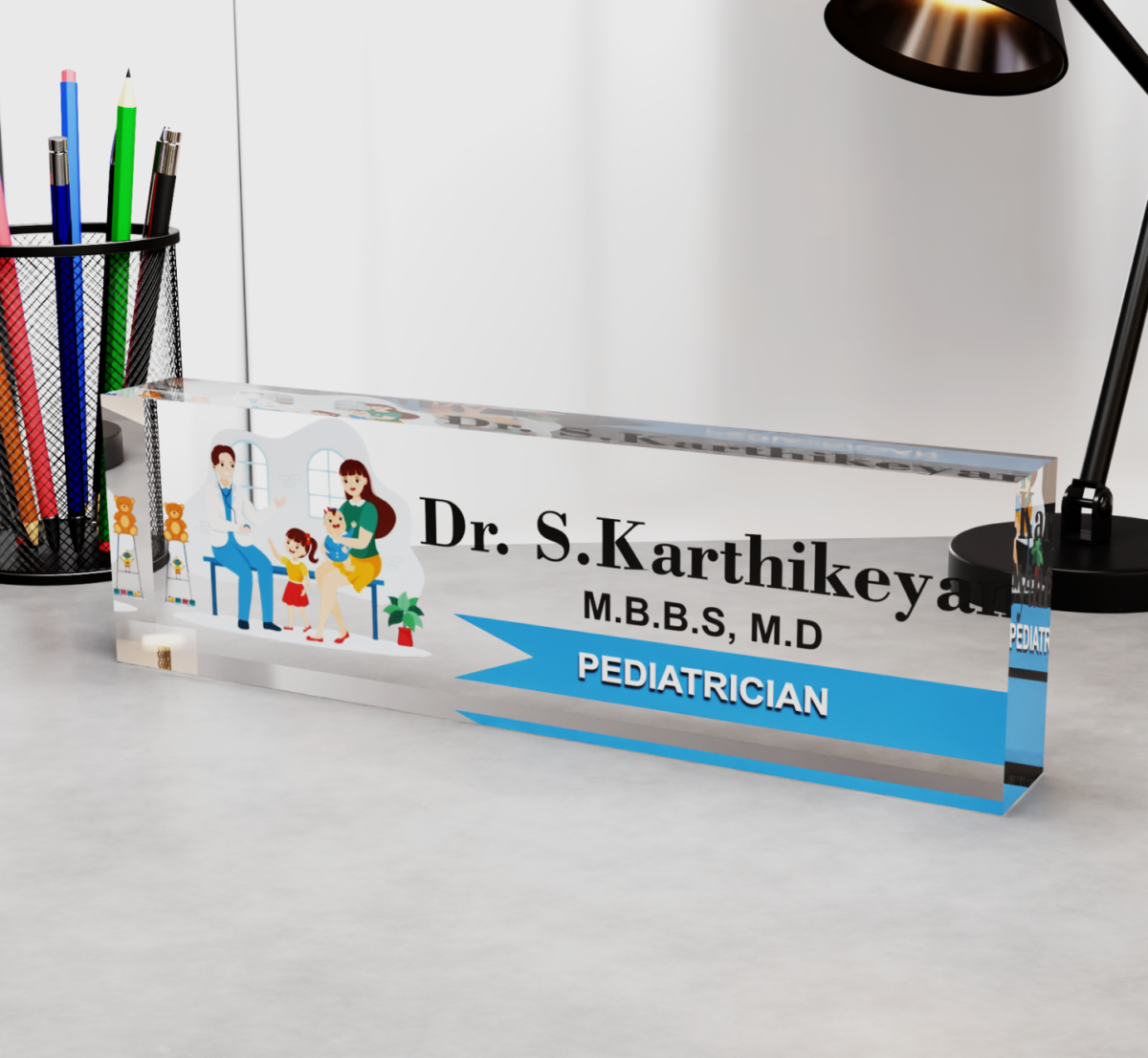 Acrylic Desk Nameplate for Pediatrician Doctor 2