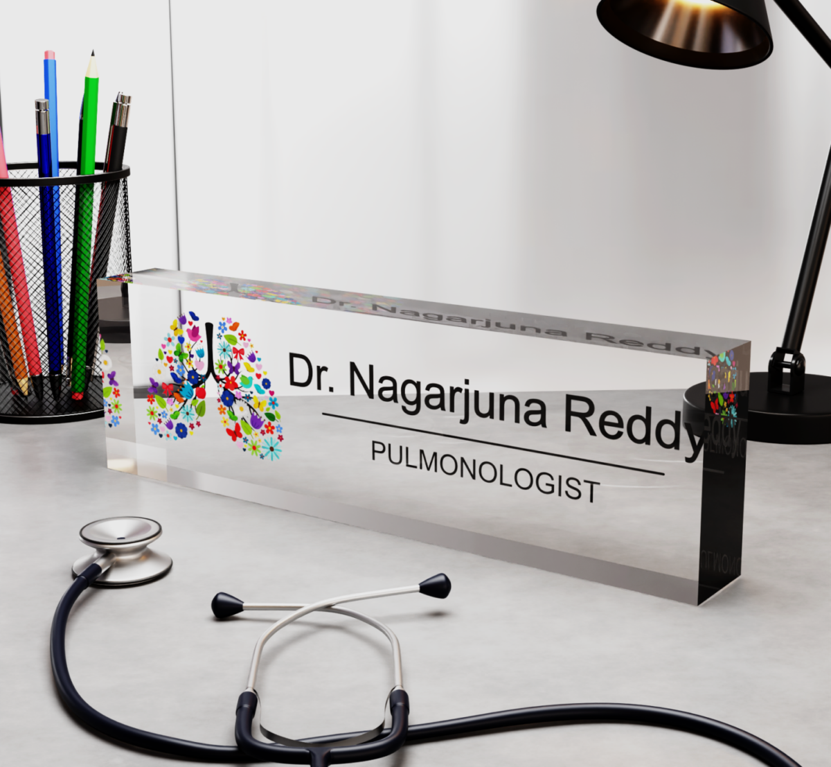 Acrylic Desk Nameplate for Pulmonologist Doctor