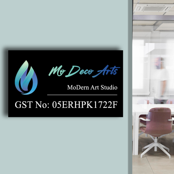 Acrylic UV Printed GST Nameplate in Black