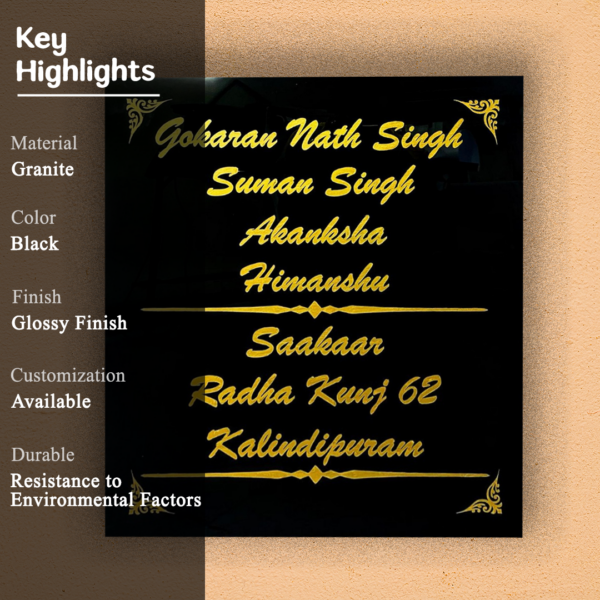 Black Granite House Nameplate 1