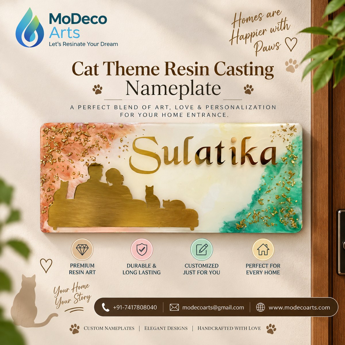 Cat Theme Resin Nameplate